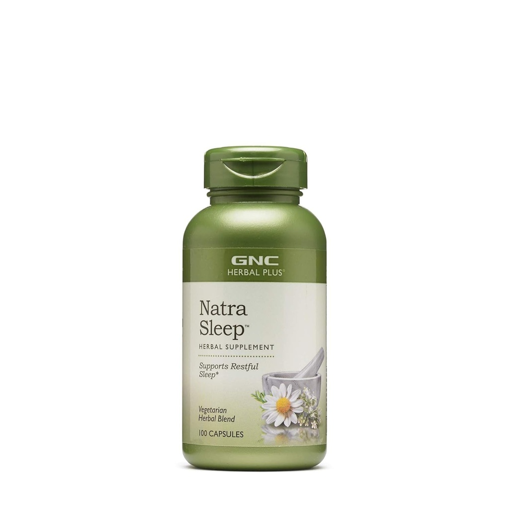GNC Herbal Plus Natra Suplemento de sueño, Vegetariano, apoya el sueño reparador, 50 servicios