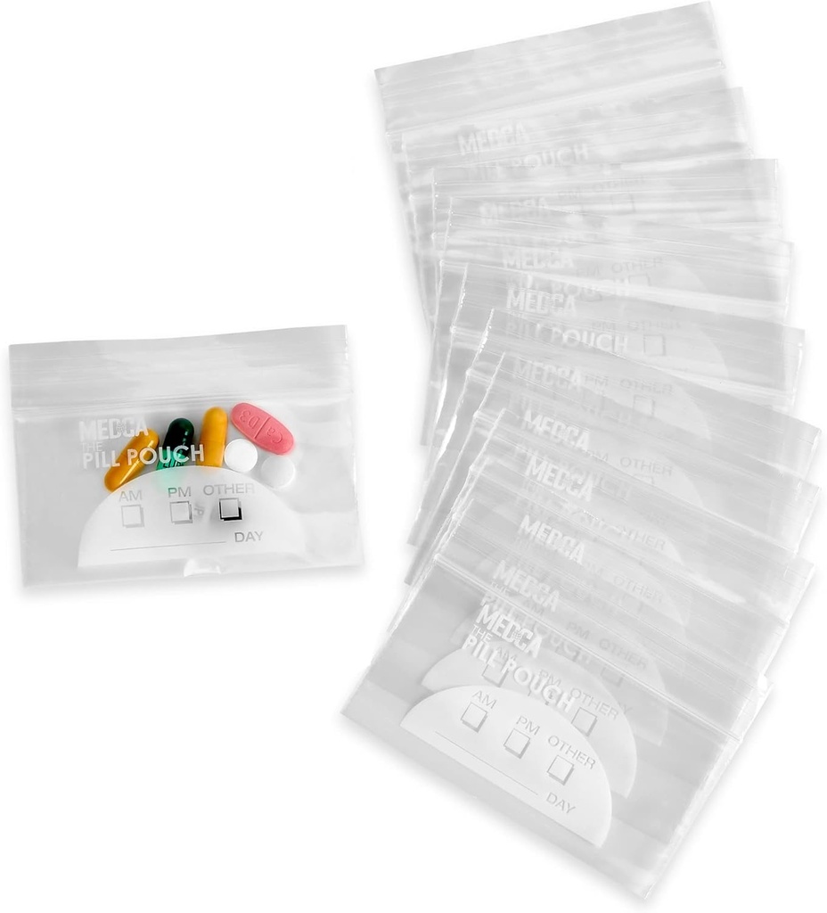 Pill Pouch Bags - (Pack of 100) 4' x 2.75" - 3 Mil BPA-Free, Bolsa de poliéster Desechable Píldoras Baggies, Daily AM PM Travel Medicine Organizer Storage Pouches, Best Clear Reusable with Write-on Labels