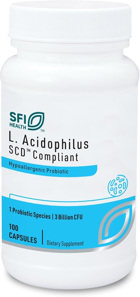 Klaire Labs SFI Health L. Acidophilus - 3 Billion CFU Lactobacillus Probiotic, Pure SCD Compliant Formula for Men &amp; Women, Hypoallergenic " Non-Dairy (100 cápsulas)