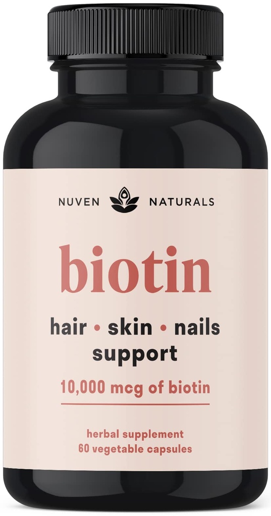 Hair Vitamins - Biotin 10000 mcg with Vitamin A, E, C, D & Adaptogens to Support Hair, Skin & Nails - Biotin Supplement for Health & Growth | Vegan, Non-GMO, Gluten Free | 60 Capsules & 30 Servings
