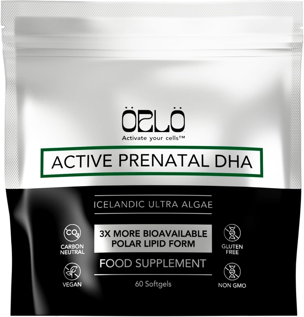 Orlo PRENATAL DHA - Prenatal DHA Omega 3 Suplemento - Triple Strength Omega3s - Vegan DHA &amp; EPA - Algae Omega-3 Oil - Apoya el desarrollo del cerebro durante el embarazo y la lactancia (60 Mini Softgels)