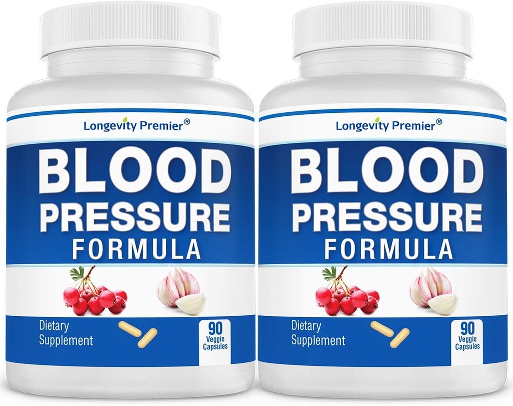 [2-Bottle Value Pack] Longevity Blood Pressure Formula - Formulado científicamente con Hawthorn &amp; 12+ Calidad Todas las hierbas naturales