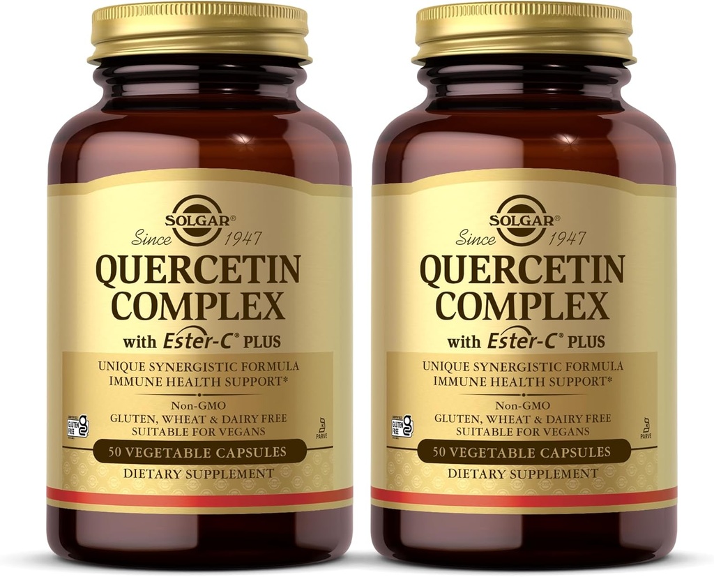 Complejo de Quercetina de Solgar con Ester-C Plus - 50 cápsulas vegetales, paquete de 2 - Apoyo a la Salud Inmune - Gentle on The Stomach Vitamin C - Non-GMO, Vegan, Gluten Free, Kosher - 50 Total Servings