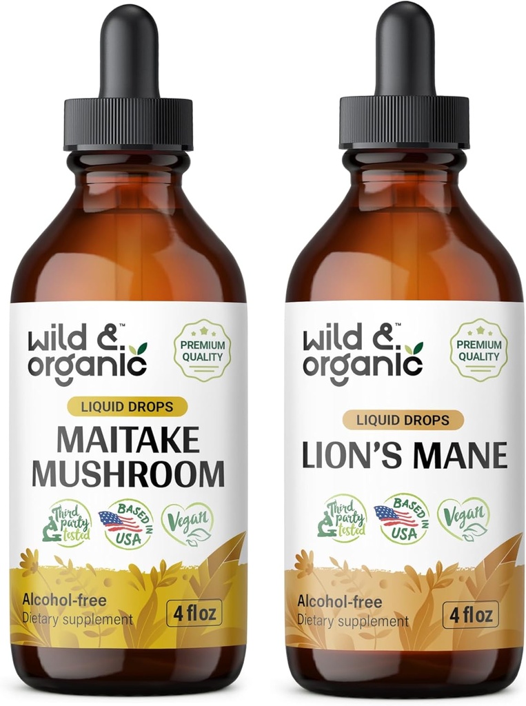 Wild &amp; Organic Maitake Mushroom Tintura 4 fl oz &amp; Lion's Mane Tincture 4 fl oz