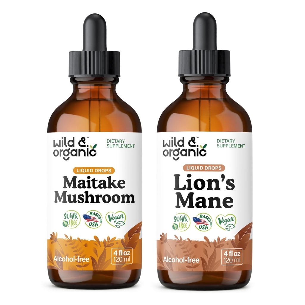 Wild &amp; Organic Maitake Mushroom Tintura 4 fl oz &amp; Lion's Mane Tincture 4 fl oz