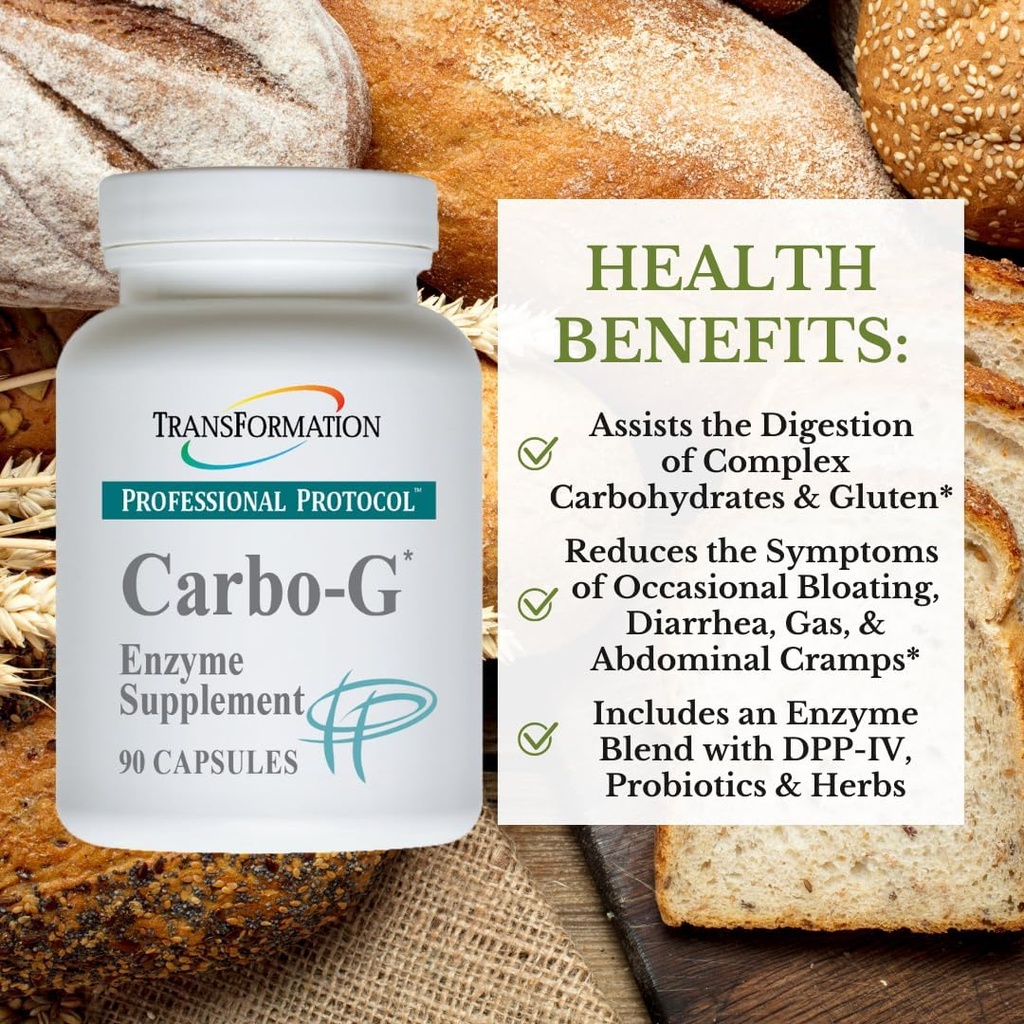 TRANSFORMATION THE GENESIS OF GOOD HEALTH Enzymes Carbo-G High Potency Enzyme Blend Formula Supplement with Probiotics & Herbs for Carbohydrate Breakdown, Nutrient Absorption, 90 Capsules