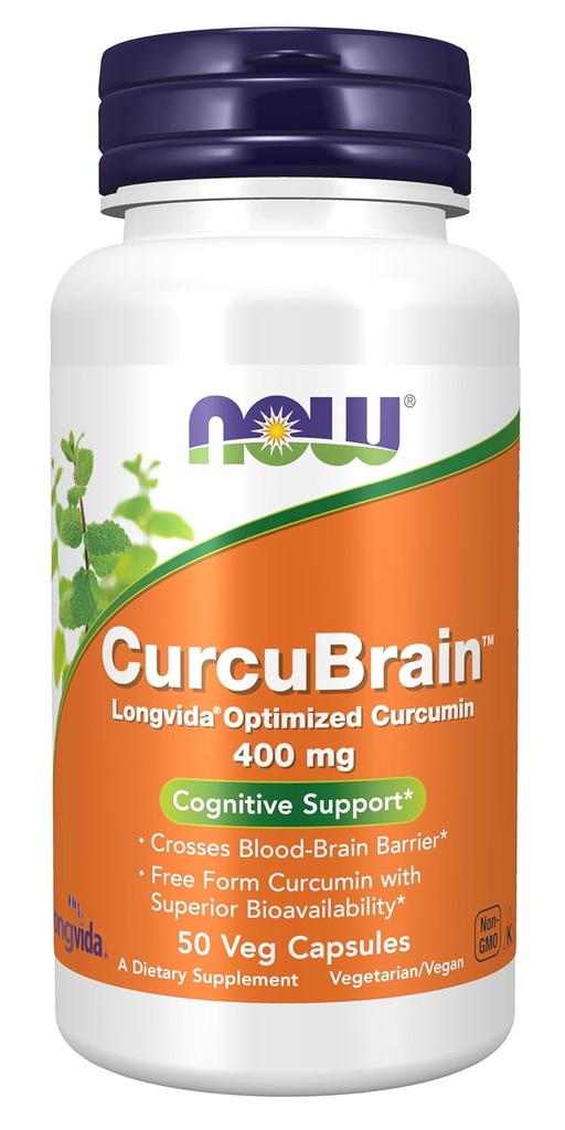 AHORA Suplementos, CurcuBrainTM 400 mg con Curcumina optimizada Longvida®, 50 cápsulas Veg