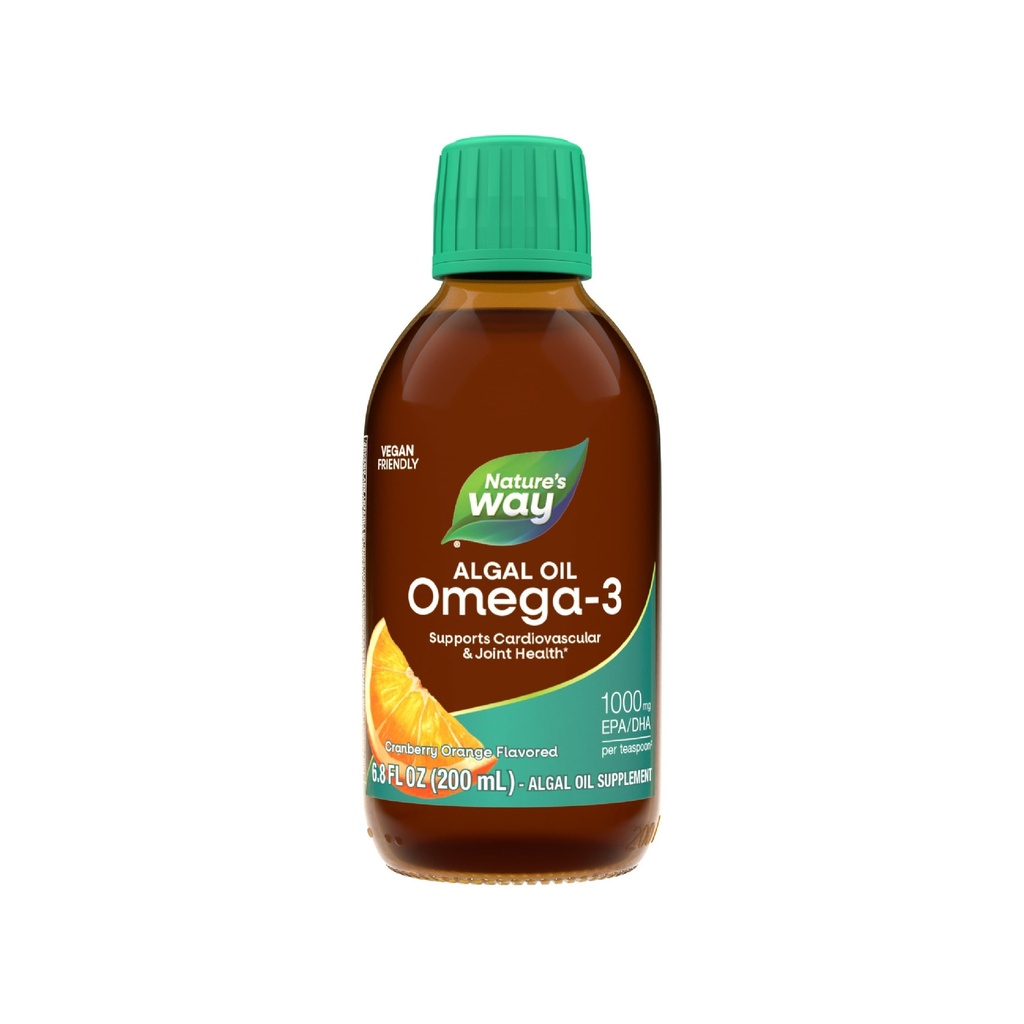 Nature's Way Algal Oil Omega-3, Supports Eye & Brain Function*, 1000 mg EPA/DHA per Teaspoon(1), Vegan-Friendly Liquid Formula, Cranberry-Orange Flavored, 6.8 oz (Packaging May Vary)