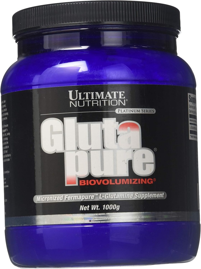 Ultimate Nutrition Gluta Pure Biovolunizing Micronized Fermapure L-Glutamine, Reglamento de Salud Intestinal, Recuperación de Musculos, Suplemento de Apoyo Inmunitario 1000G