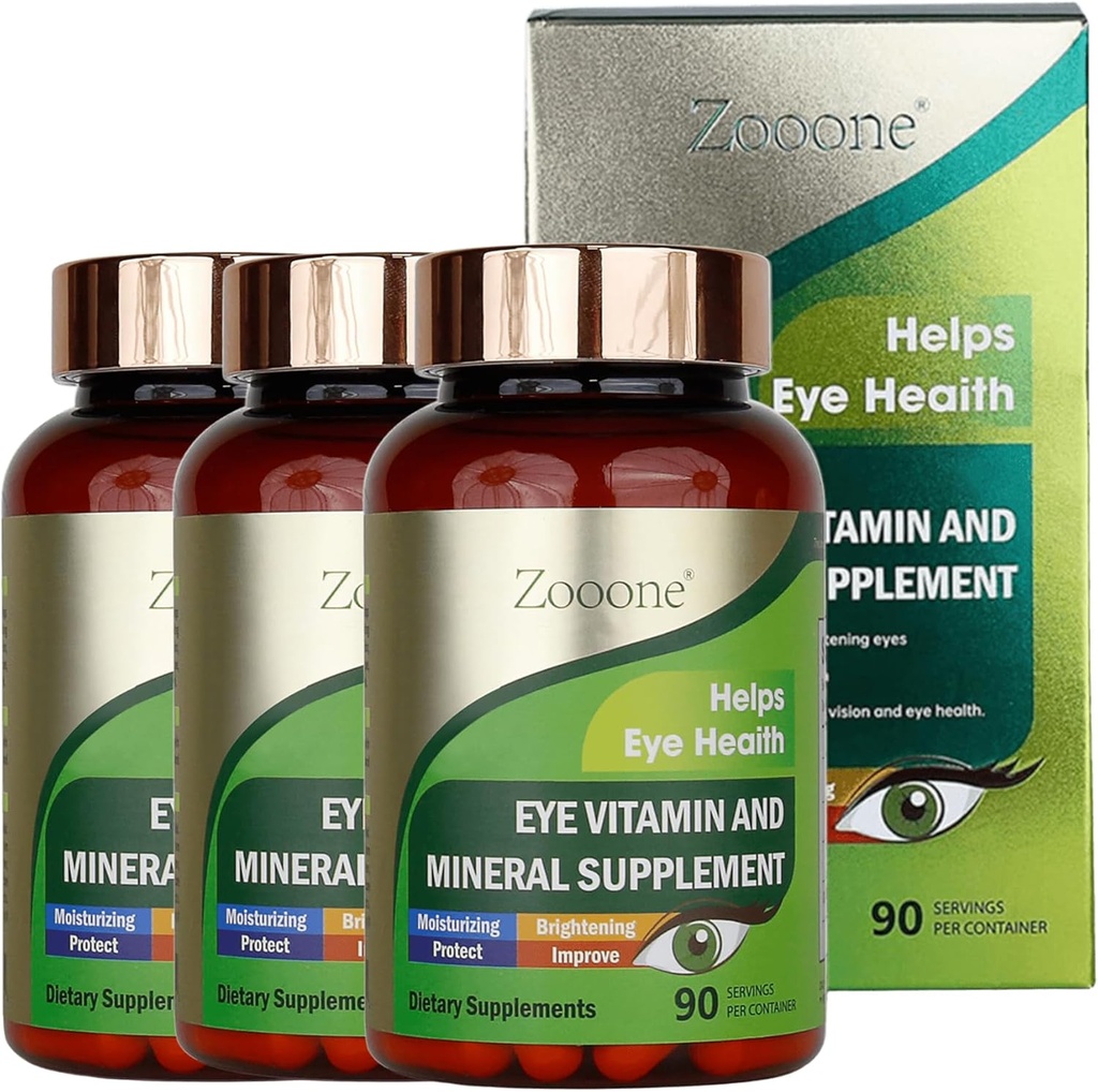 Zooone- Lutein Eye Vitamins Suplemento para la Salud Macular y el Ojo seco, Contiene Lutein, Zinc, Vitaminas C/E & Zeaxanthin para apoyar la salud ocular, 90 Tabletas (3)