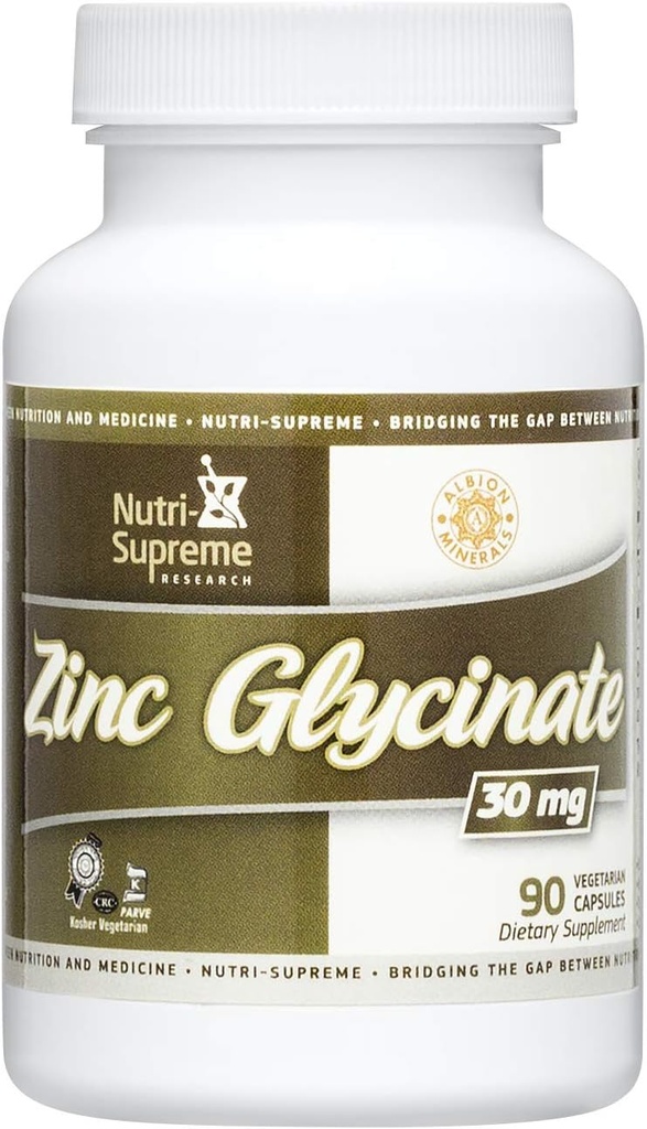 Nutri-Supreme Zinc Glycinate 30 mg - 90 cápsulas vegetarianas - Tested for Optimal Absorption and Potency - Helps Support Immune and Metabolism Health - Suplementos dietéticos