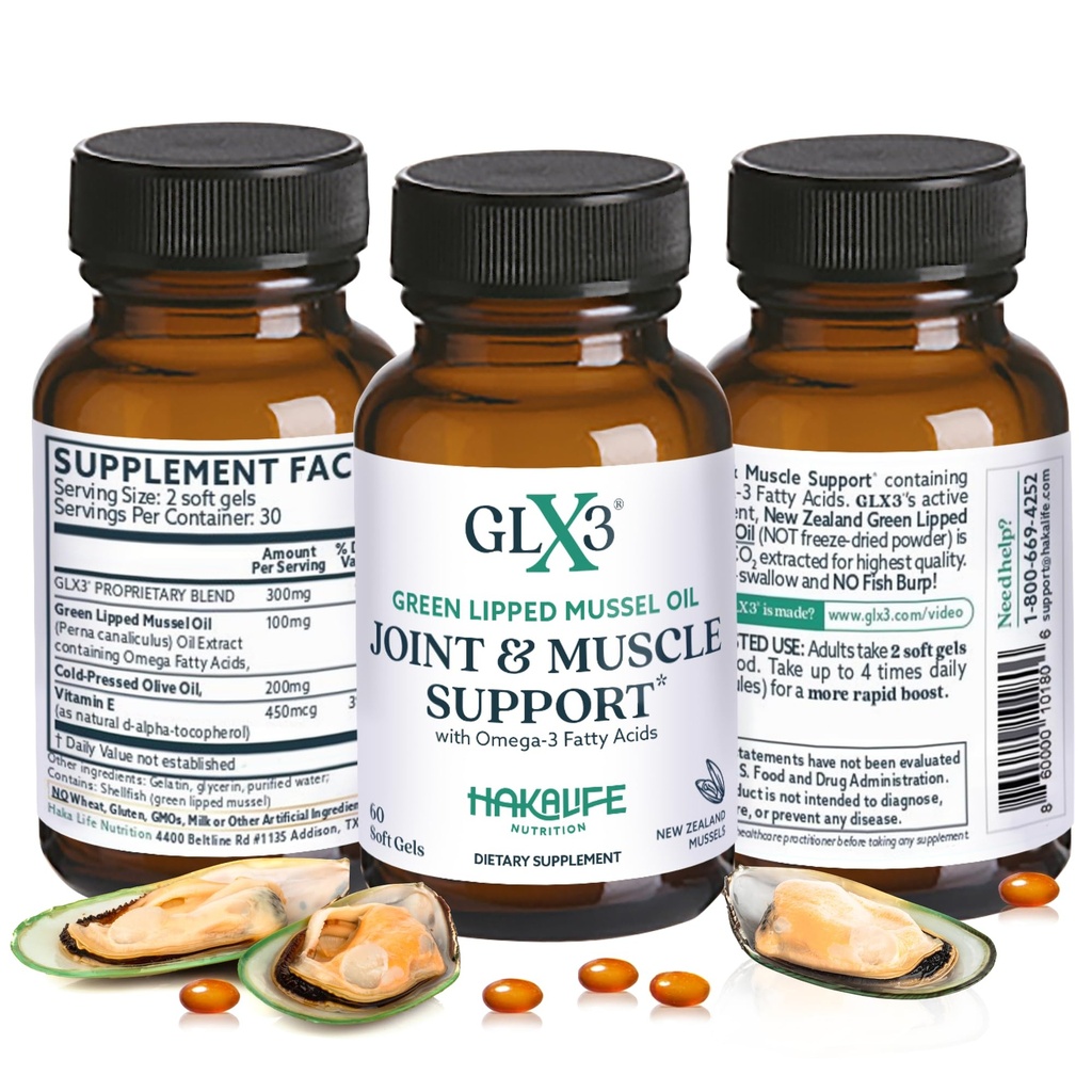 GLX3 Extra Strength Green Lipped Mussel Oil Capsules - Long-Lasting Joint Comfort Supplement - Support for Aches, Soreness - Naturally Rich in Omega 3 " Condroitin Sulfate 180 Tablets