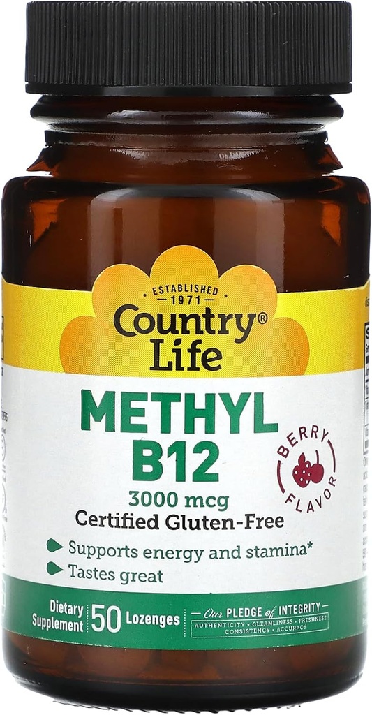 Country Life - Superior B-12, Berry Flavored, 3000 mcg - 50 Lozenges Sublingual
