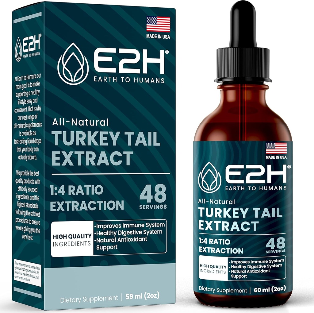 Turquía Tail Mushroom Extract - Faster Absorption Than Turkey Tail Mushroom Capsules o Powder - All-Natural Immune System " Digestive Support- Real Mushrooms Turkey Tail - 2 Fl Oz by E2H