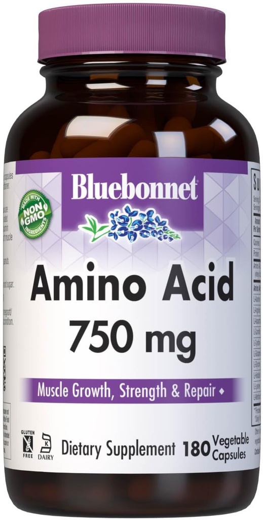Bluebonnet Amino Acid 750 mg Vitamin Capsules, Blanco, 180 Conde