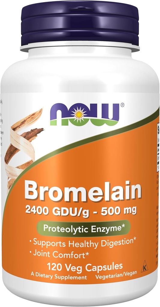 AHORA Suplementos de alimentos, Bromelaina (Enzima Proteolítica Natural) 2,400 GDU/g - 500 mg, Enzima Proteolítica Natural*, 120 cápsulas de veg