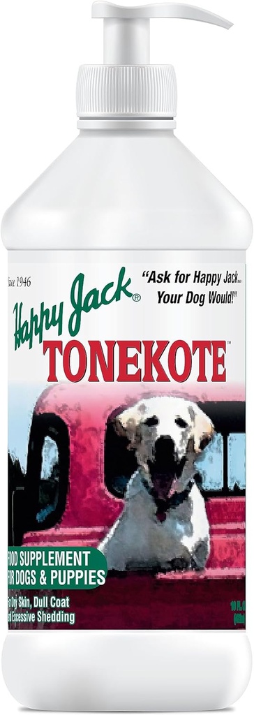 Happy Jack Tonekote Dog Skin &amp; Coat Supplement, Oil for Dogs with Essential Fatty Acids & Vitaminas para Itch Relief, Hot Spots, Dull Coat, Dry Skin, Excessive Shedding, 16 oz
