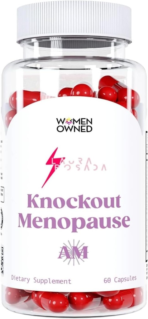 Knockout Menopause AM - Menopause natural + Perimenopause Multi-Symptom Relief for Hot Flashes, Mood Swings, Weight Gain, Lack of Energy, Fatigue, Headaches (1 Month Supply), 60.0 Conde