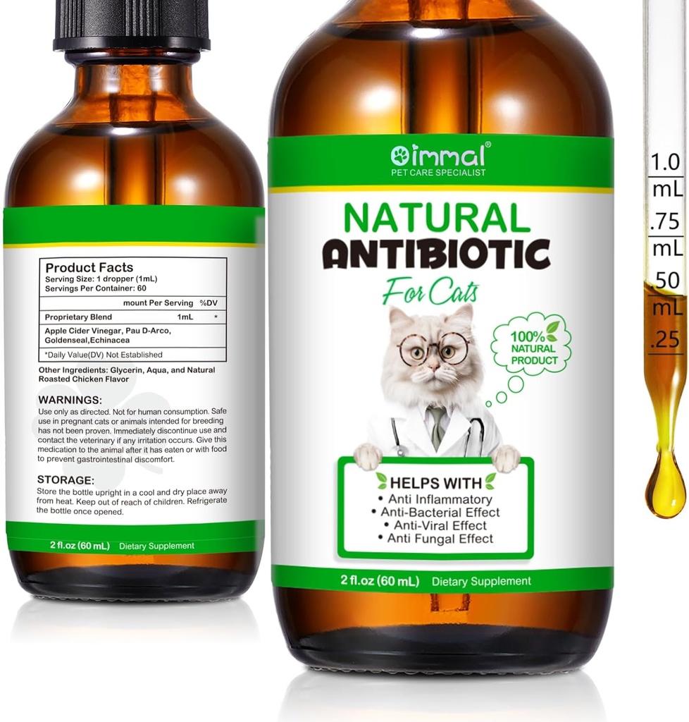 Antibióticos de 60ML para gatos, suplemento de antibióticos de gatos, gatos multivitamina, antibiótico natural para gatos, antibióticos de gato, antibióticos de gatos Immune &amp; gatos Alivio de alergia-2 Fl Oz