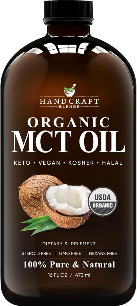 Handcraft Blends Organic MCT Oil from Organic Coconuts 16 Fl oz – Keto Friendly, Non-GMO, Vegan Coconut Oil – Great for Beverages, Coffee, and Tea