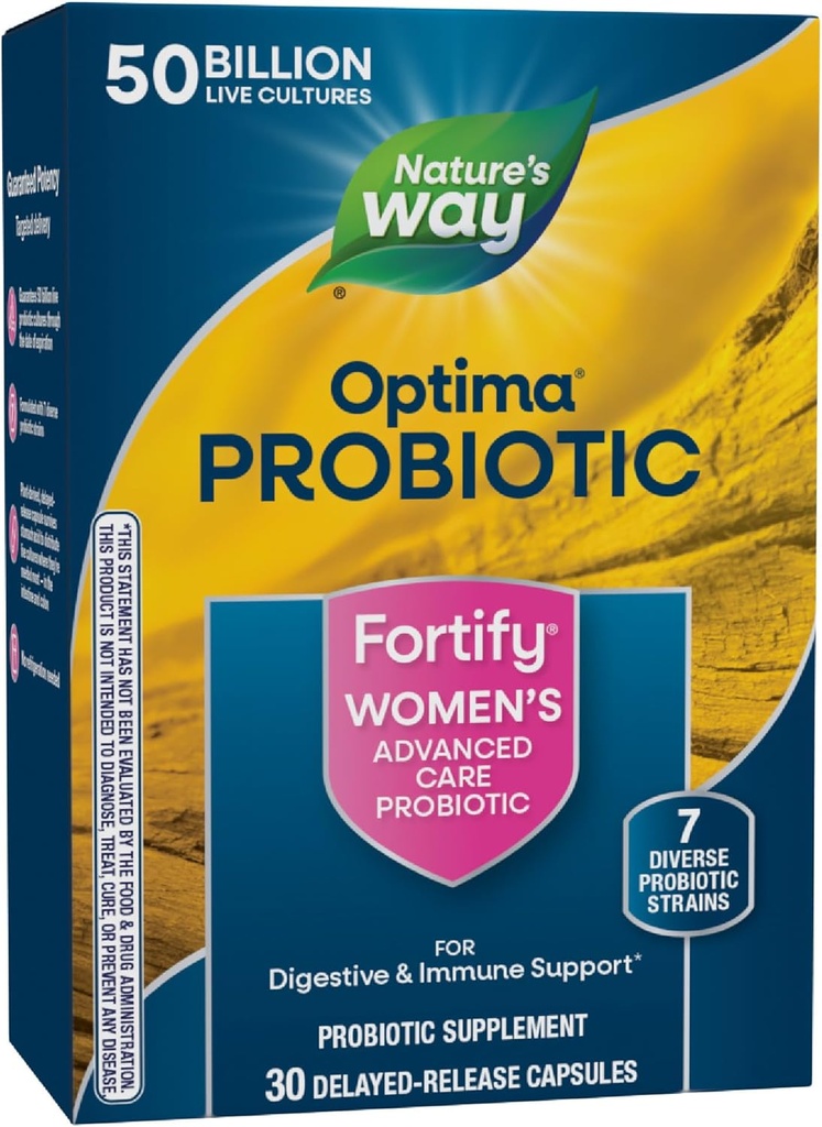 Camino de la Naturaleza Fortalecer los Probióticos de las Mujeres Optima, 50 Culturas en Vivo Billones, 7 Estrenos, Apoya Salud Digestiva e Inmunitaria*, 30 Capsules (Paquete May Vary)