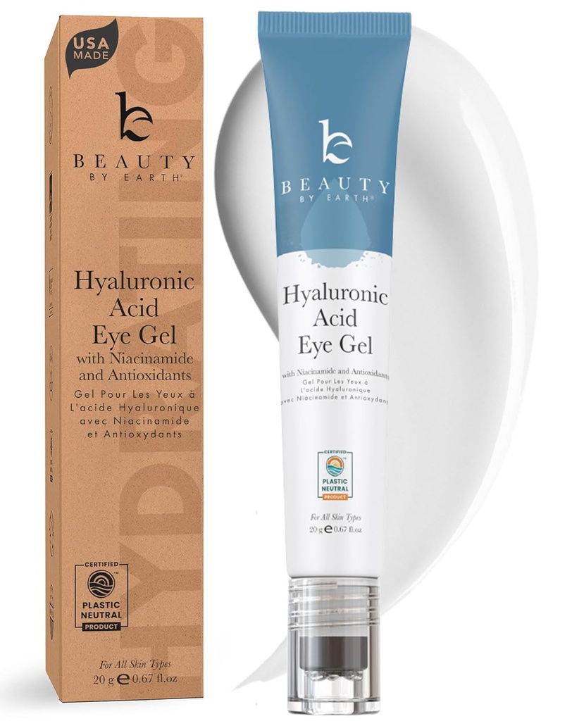 Belleza por la Tierra Bajo la Crema Ocular - Enfriamiento Anti-Envejecimiento Hialurónico Ojo Gel para Círculos Oscuros, Cereza &amp; Arrugas