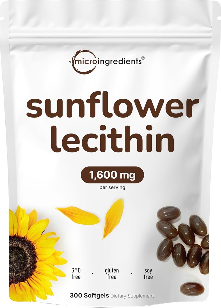 Micro Ingredientes Sunflower Lecithin 1,600mg Por Serving, 300 Softgels ← Fuente sostenible, Frío Presionado, Rico en Phosphatidyl Choline ← Lactation Suplemento* ← Soy Free, Non-GMO