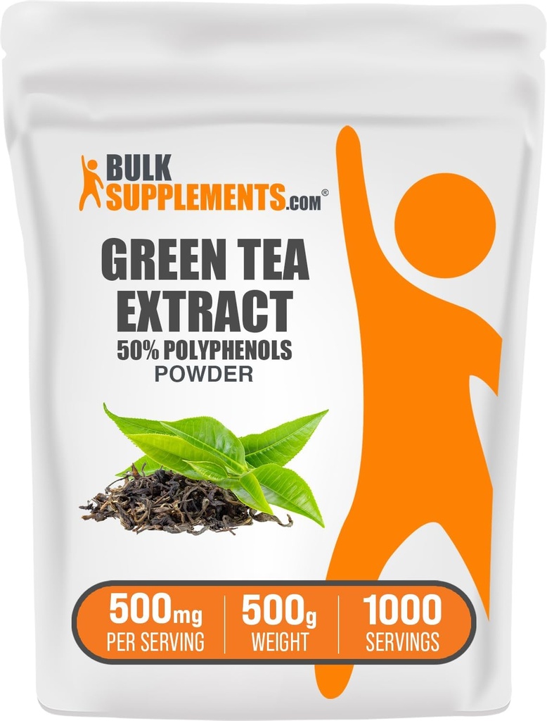 BulkSupplements.comgreen Tea Extract Powder - 50% Polyphenols Suplemento, EGCG Suplementos - Gluten Free, 500mg por Serving, 500g (1.1 lbs) (Pack of 1)