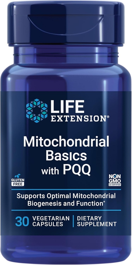 Extensión Mitocondrial Basics with PQQ, L-Taurine, R-lipoic Acid, foundational Supplement for Cellular Energy Production, Brain and Heart Health, Gluten-Free, Non-GMO, Vegetarian, 30 Capsules