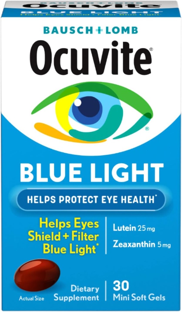Bausch + Lomb Ocuvite Blue Light Lutein 25mg Lutein &amp; Zeaxanthin Suplemento, 30 Softgels (Pack of 2)