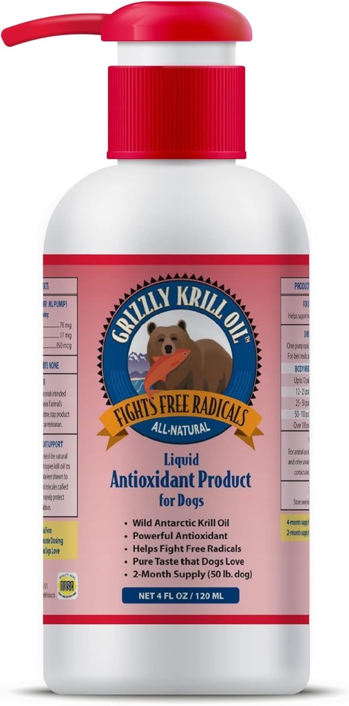 Grizzly Wild Antártico Krill Oil All-Natural Antioxidant Dog Food Suplemento, 4 oz