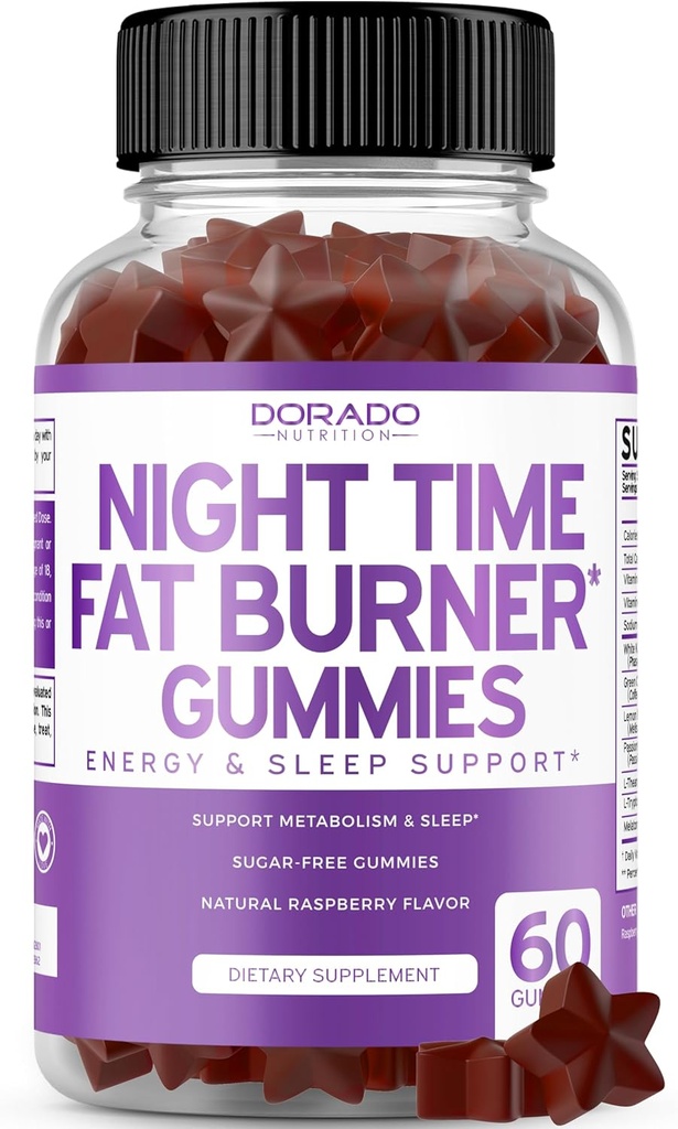 Hora de la noche Fat Burner Gummies (60 Conde) Weight Loss & Metabolism - Libre de azúcar - Delicious Raspberry Flavored Melatonin Suplemento Gummies - Vegan Safe - Tercer Partido Tested - Made in USA