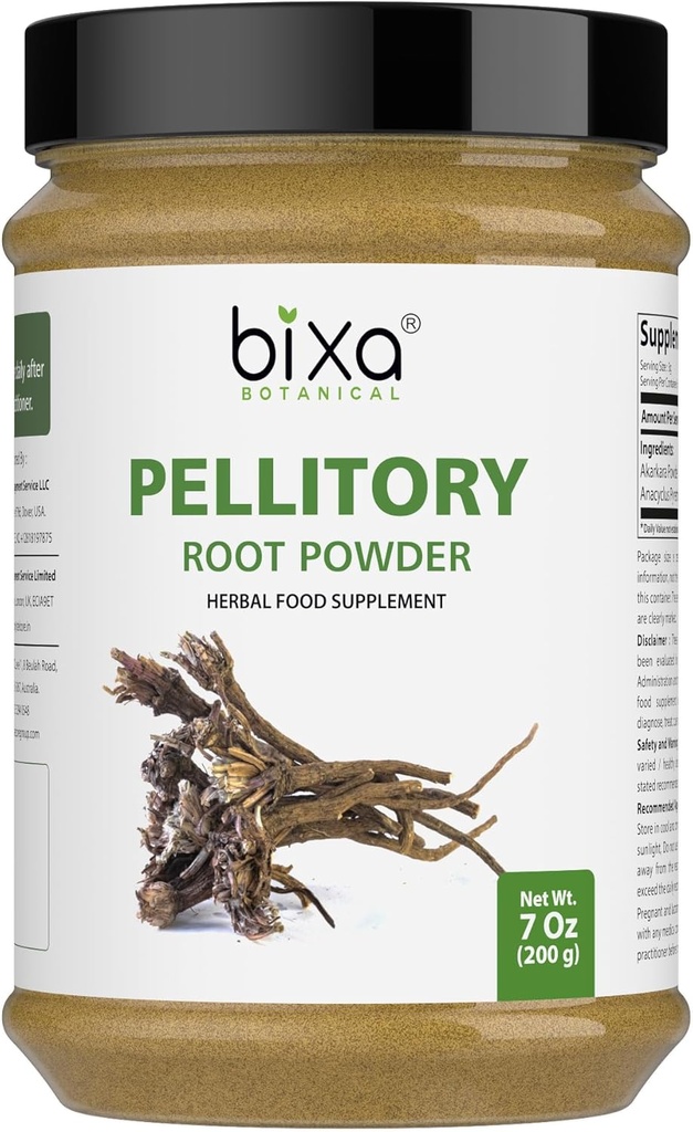 bixa BOTANICAL Pellitory Root Powder ← Anacyclus pyrethrum/Akarkara ← Ayurvedic Herbal Suplemento TEN 200 GMS / 7 OZ ANTE Gluten Free, Non-GMO, Steam Treated, Vegan, 100% Pure.