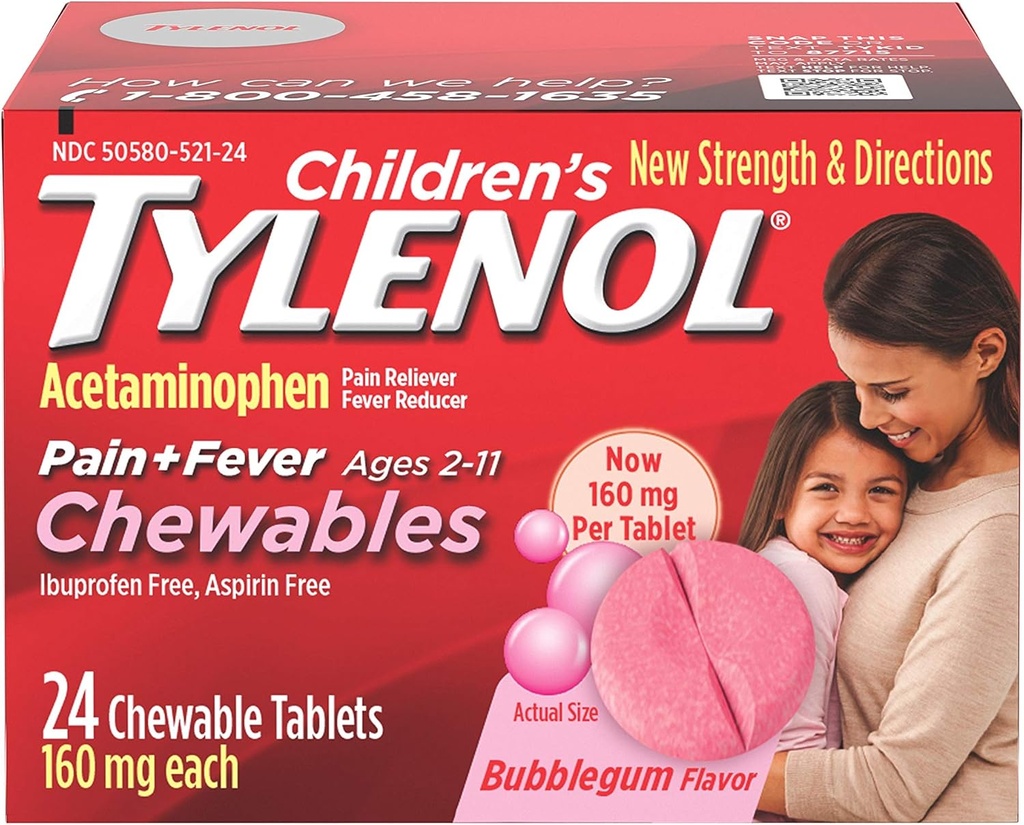 Acetaminofeno para Alivio del Dolor, Bubble Gum, 24 ct