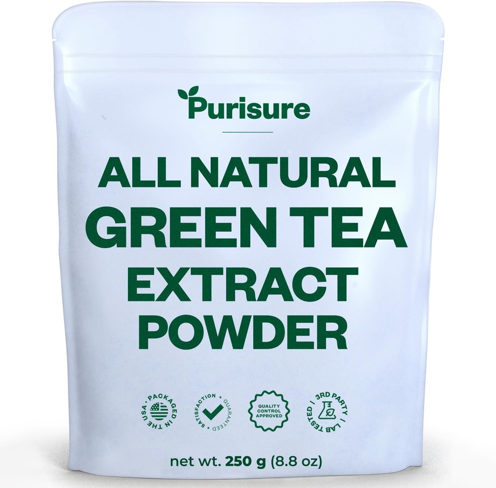 Purisure Green Tea Extract Silencio Powdered Tea from Premium Green Leaf ← Unsweetened Vegan Tea for Latte &amp; Smoothie Recipe  All-Natural Antioxidant Green Tea Powder with EGCG &amp; Polyphenols ← 500 Servings