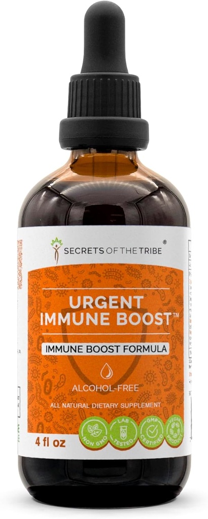 Urgent Immune Boost Alcohol-Free Extract, Tincture, Glycerite Elder, Echinacea, Honeysuckle, Ginger, Horseradish, OSHA, Andrographis, Ajo, Wild Indigo. Fórmula Immune Boost (4 FL OZ)