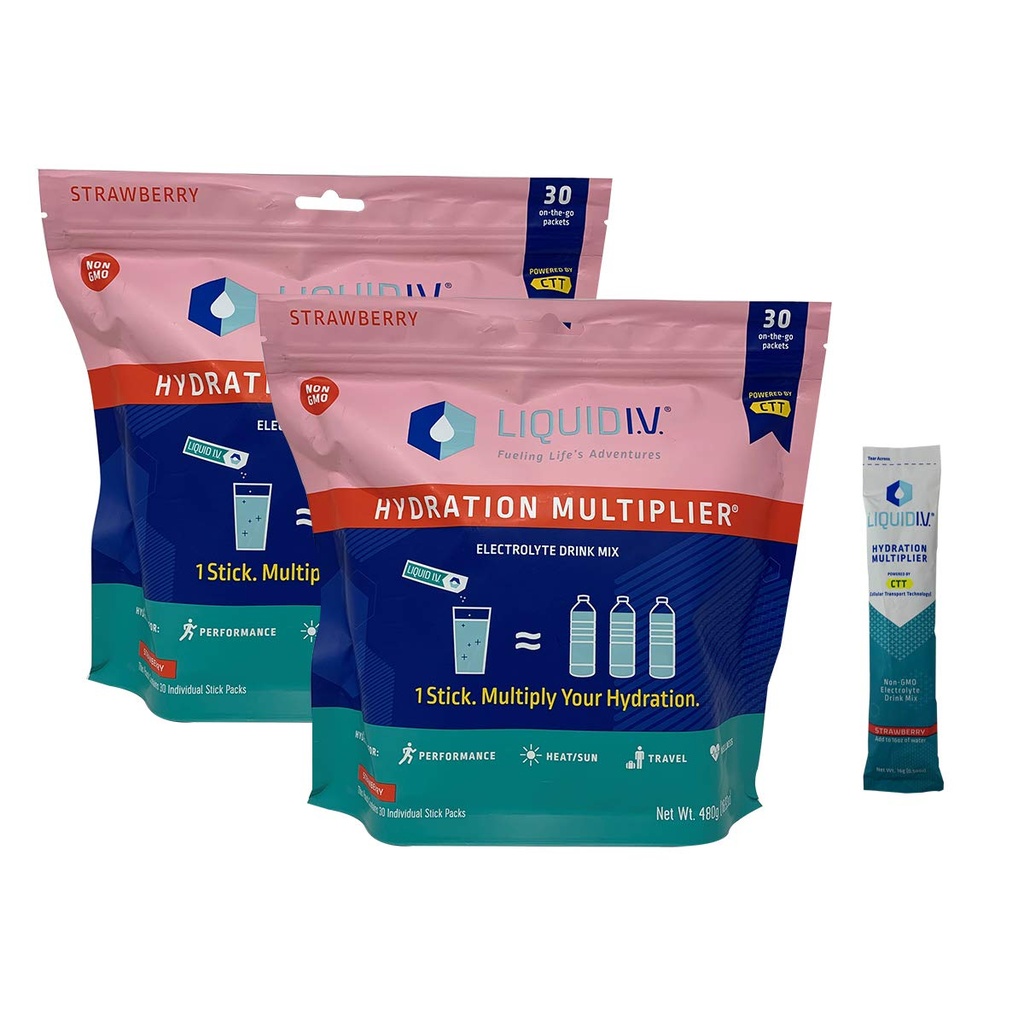 Líquido I.V. Multiplicador de hidratación, 30 Stick Packs, Fresa (2 Pack)