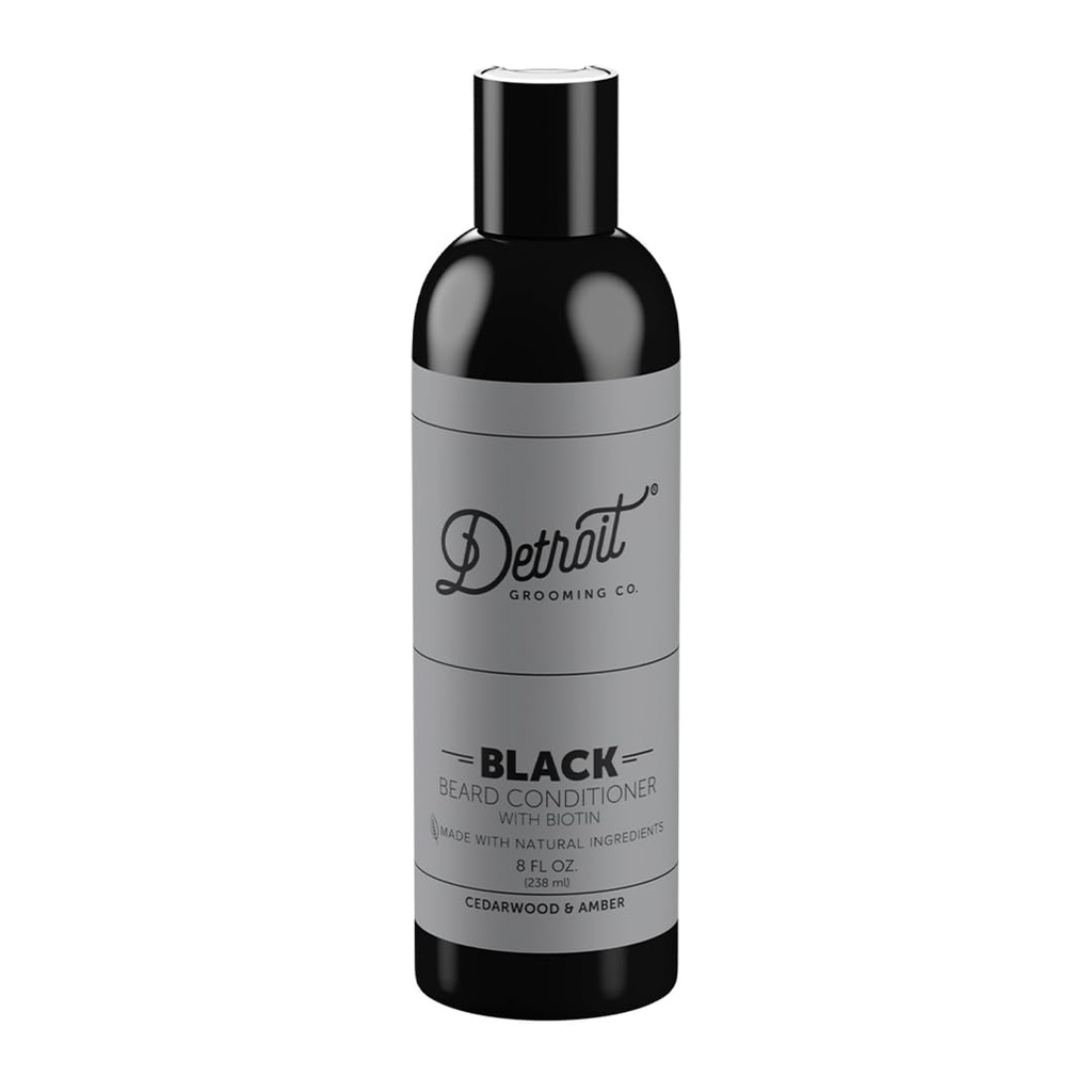 Detroit Grooming Co. Acondicionador de barba con Apple Extract &amp; Aloe Vera – Suavedor, Detangling y Acondicionador de barba hidratante – Black Edition (Cedarwood & Amber) - 8oz