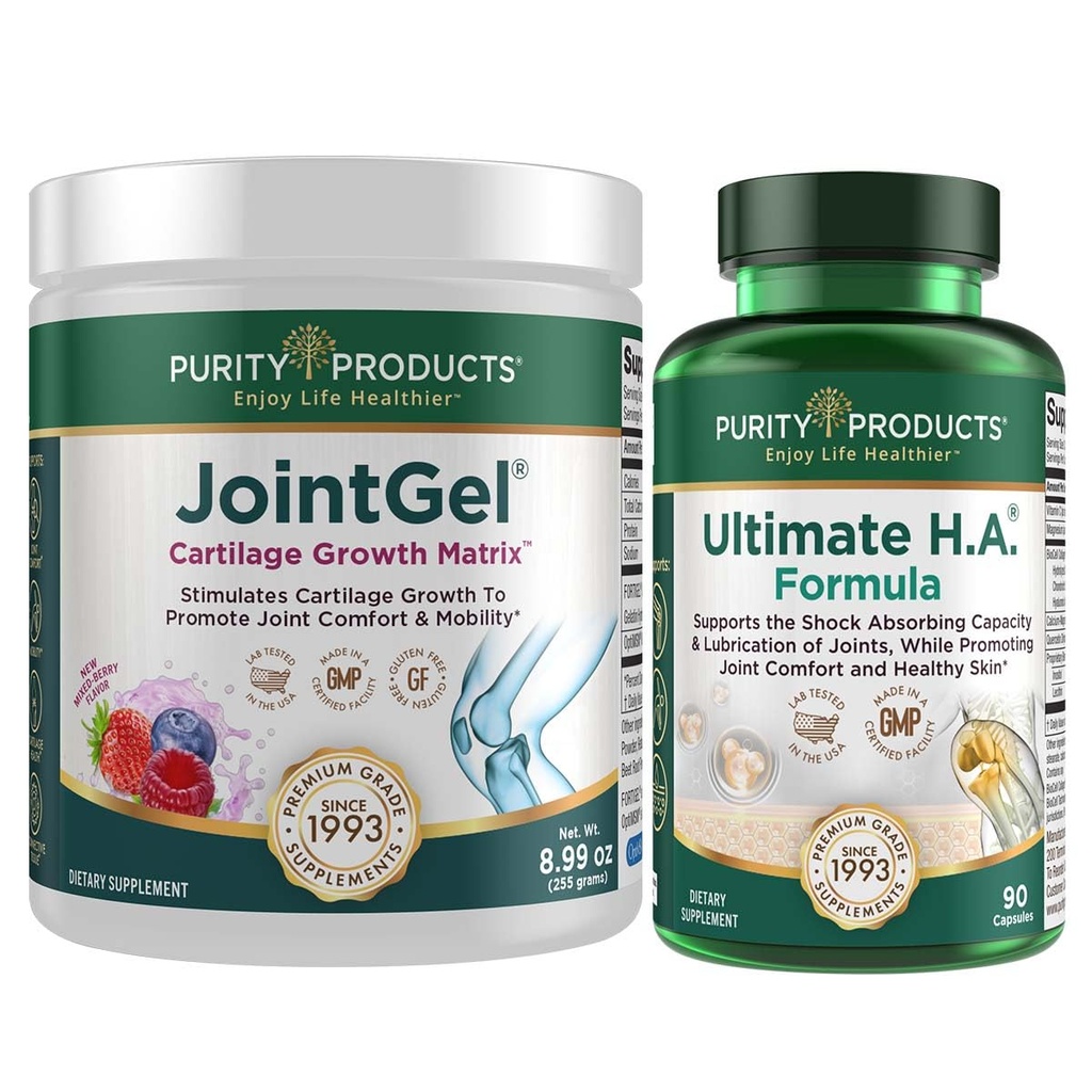 Purity Products Bundle - JointGel (Berry Flavor) + Ultimate HA Joint Gel Berry Powder (Bioactive Collagen Peptides + MSM) - Ultimate H.A. (BioCell Collagen, Quercetin, Hyaluronic Acid + Más)