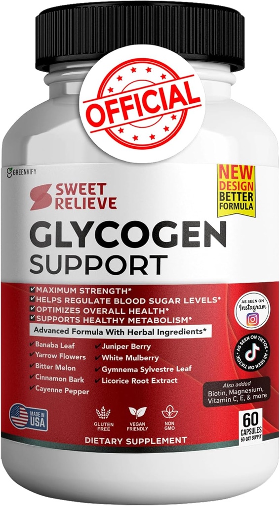 Sweet Relieve Glycogen Support Joints Blood Vessel Cleaner Suplemento - Glycogen Support Capsules Sweetrelief Formula Glyco Optimizer – 60 cápsulas