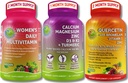 Immune, Bone & Energy Support Bundle – Quercetina con Bromelaina, Vitamina C & Zinc + Magnesio de Calcio con D3, K2 &amp; Turmérico + Multivitamina de Mujeres con Iron &amp; Ecológico Superalimentos