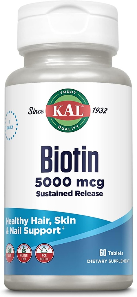 KAL Biotin 5000 TR Tablets, 5000 mcg, 60 Cuenta