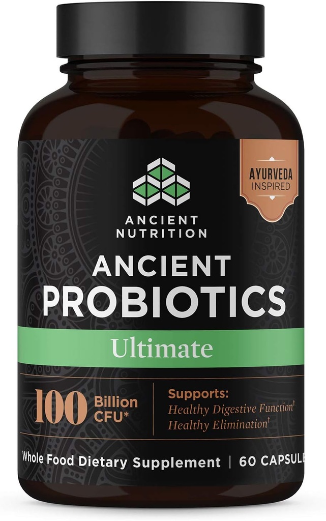 Probióticos de nutrición antiguos, Probióticos Ultimate 100 millones de UF*/Serving, Digestive e Immune Support, Gluten Free, Antiguos Superfoods Blend, 60 cápsulas