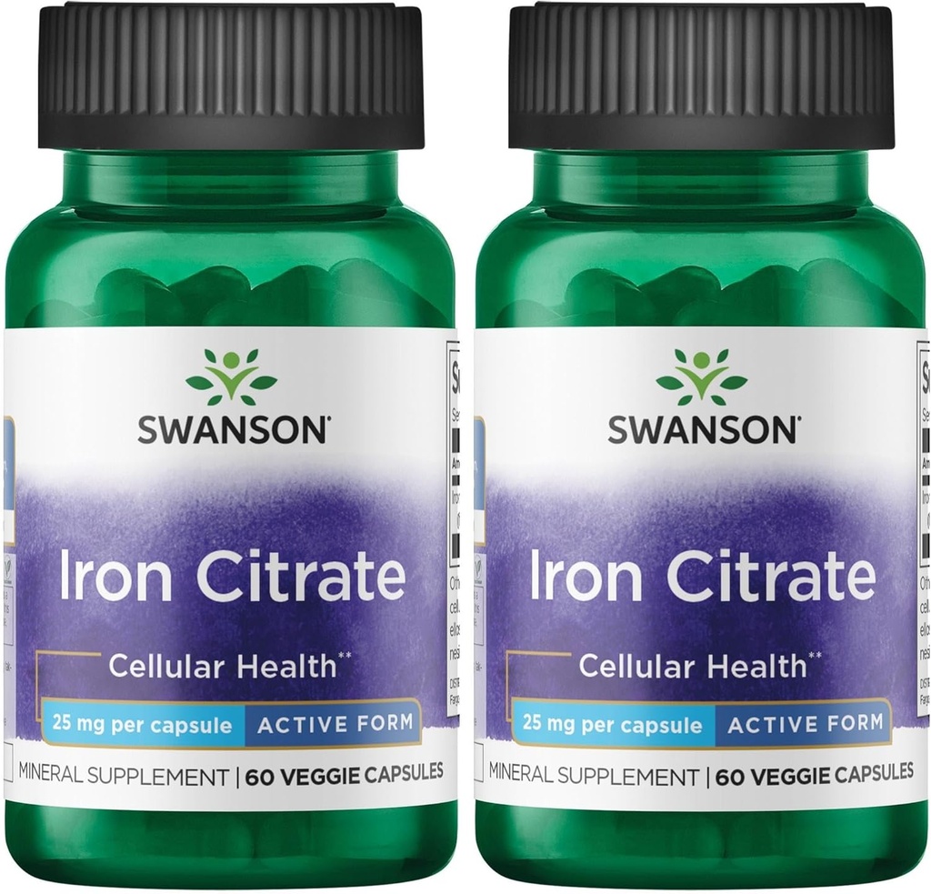Citrato de hierro Swanson 25 Milligrams 60 cápsulas de Veg (2 Pack)