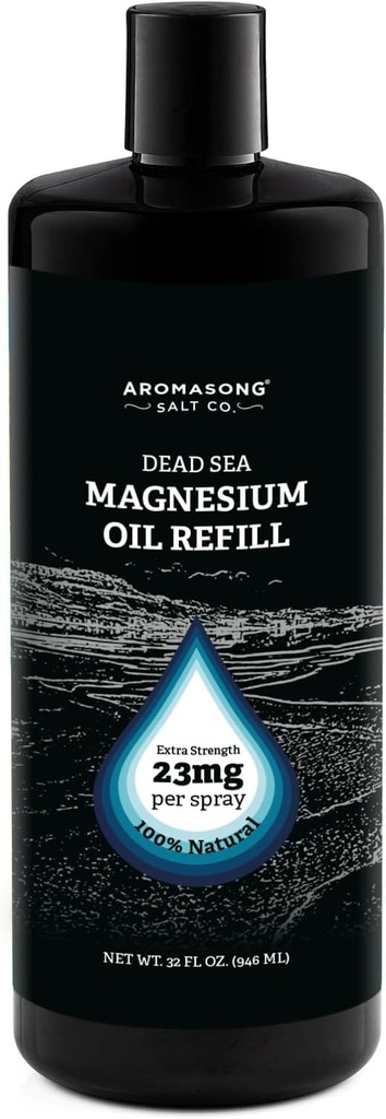 Aromasong Magnesium Spray - Extra Strength (23mg en cada Spritz) 32 Oz Refill Bottle, Natural and Pure Magnesium Oil Spray - Made in The USA - for Leg Discomfort and Promotes a Calm Sleep
