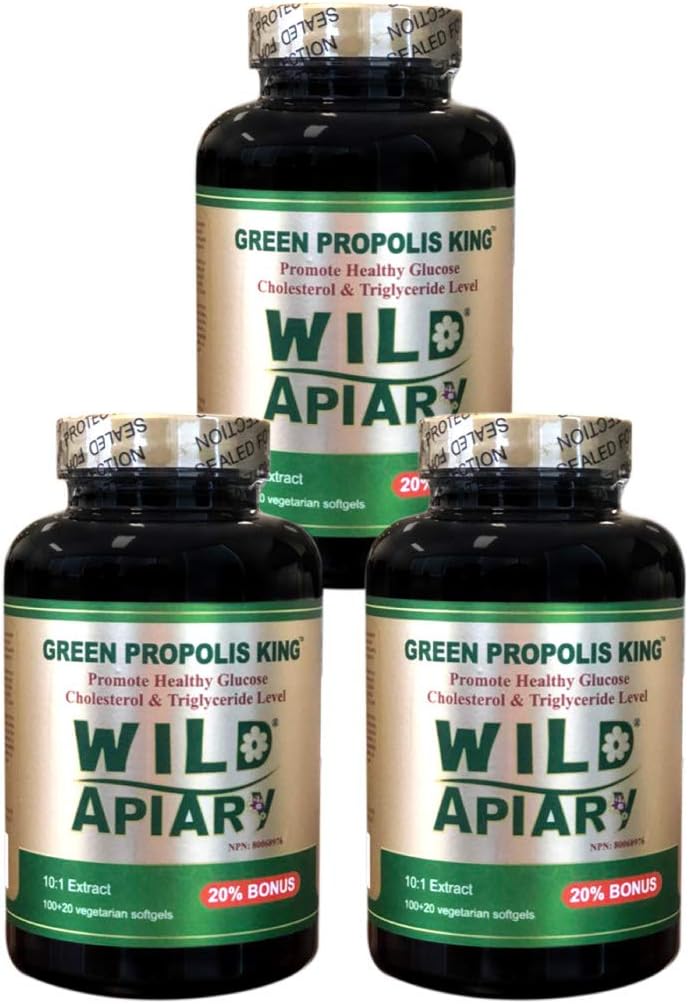 Genérico 3 Botellas de Wild Apiary Brasil Green Bee Propolis King Vegetable Softgels (120 caps)-Non Alcoholic, Wax Free, Sugar Free,