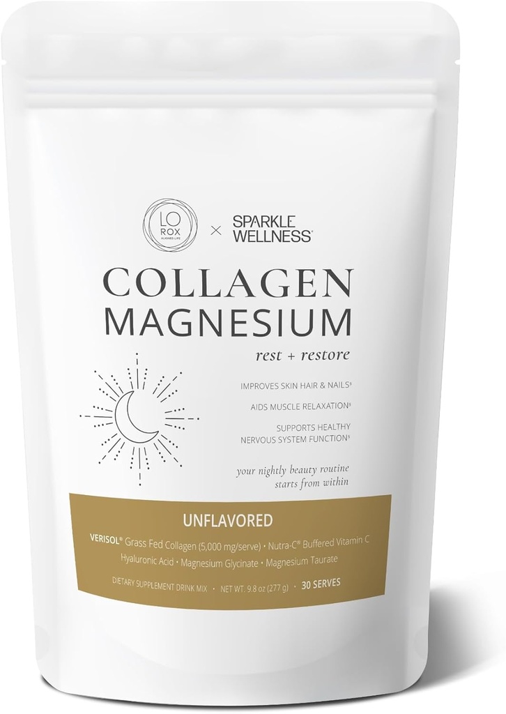 Collagen Magnesium Rest + Restore (No Flavor) [30 Serves] TEN VERISOL Bioactive Collagen Peptides, Magnesium Glycinate & Taurate Salts TEN Lauren Roxburgh Rest + Restore TENIENDO Calming Nightly Beauty Routine