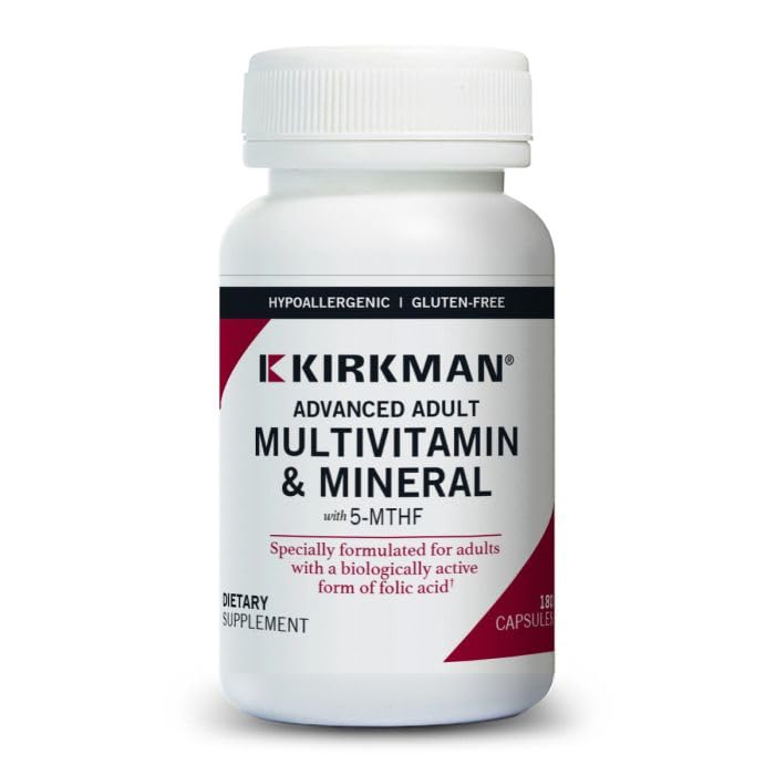 Kirkman - Advanced Adult Multivitamin & Mineral con 5-MTHF - 180 cápsulas - Potent Broad Spectrum Vitamin/Mineral Supplement - Supports Cell Turnover - Hypoallergenic