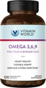 Vitamina Mundial Triple Omega 3-6-9 3000mg con Pez, Flax, Borage & Evening Primrose Oils, Omega-3 Ácidos grasos con EPA & DHA, apoya el corazón, cerebro &amp; salud inmunitaria, sin gluten, 120 Softgels