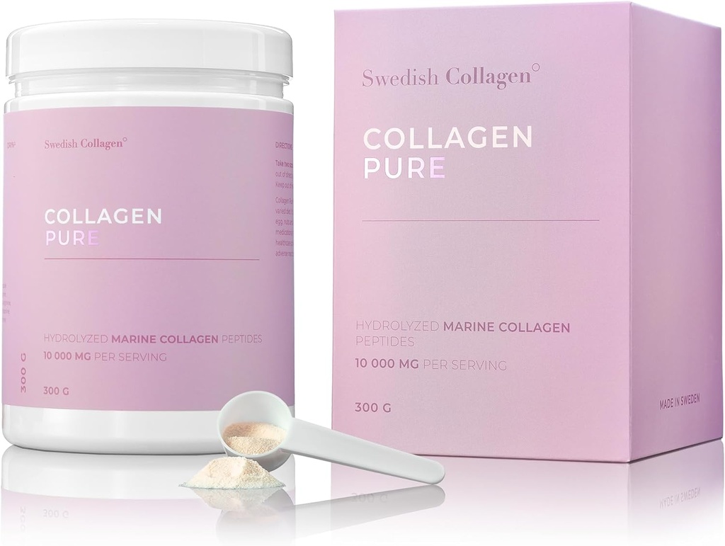 Collagen sueco - Collagen marino hidrolizado 10.000 mg Suplemento de polvo - Pack de 300 g, 30 Day Supply  Peptide puro para el cabello saludable, la piel, las uñas " uniones I 100% natural " Gluten Free ← Libre de azúcar